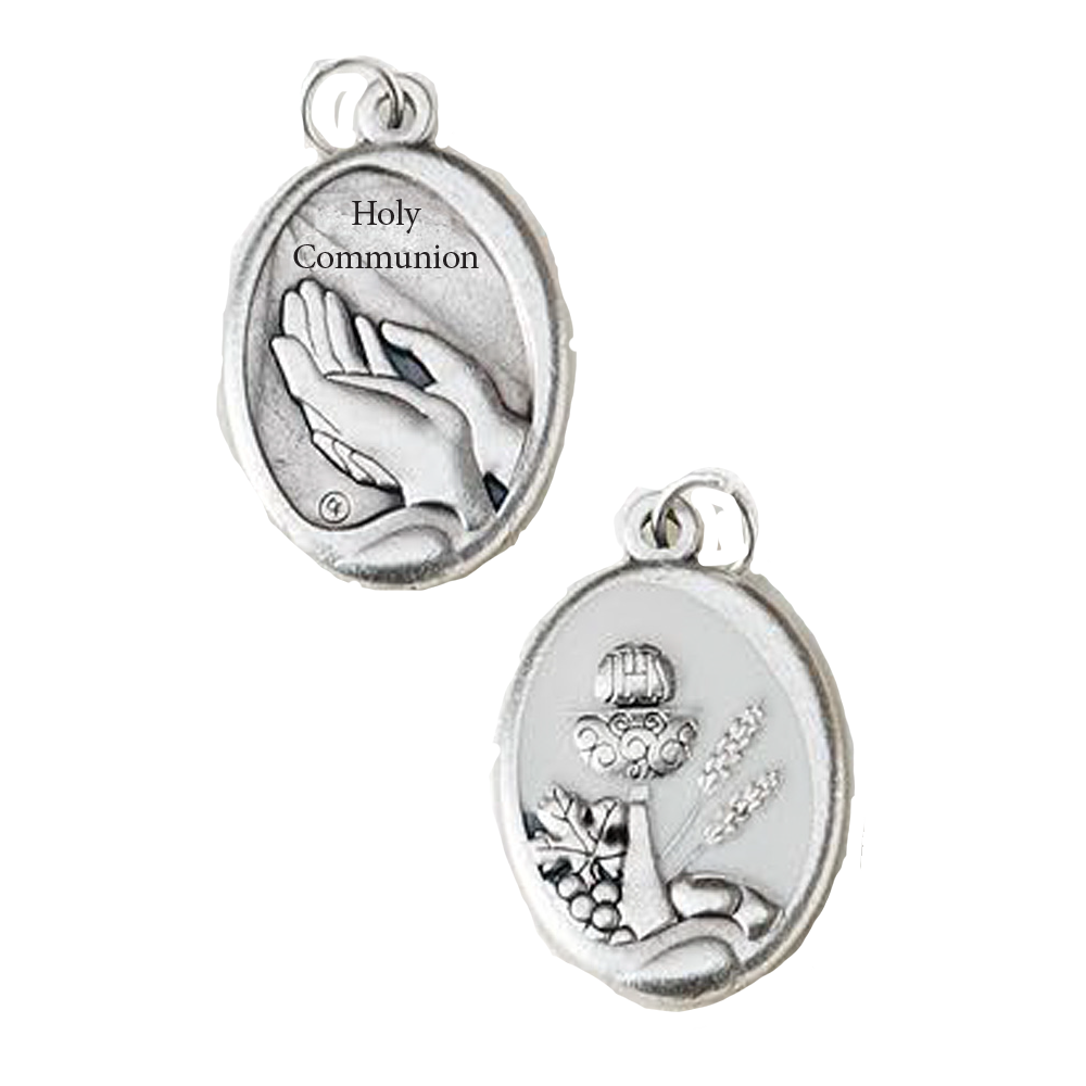 1.06" Silver Plated and White Enamel First Holy Communion Medal