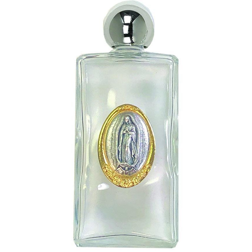 Large Glass Holy Water Bottle - Lady of Guadalupe