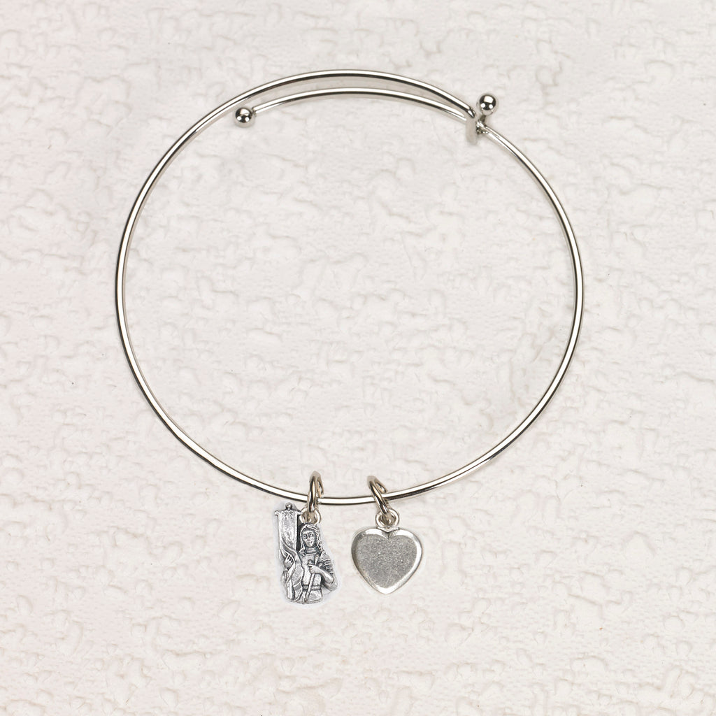 Joan of Arc & Heart Charm Bangle Bracelet