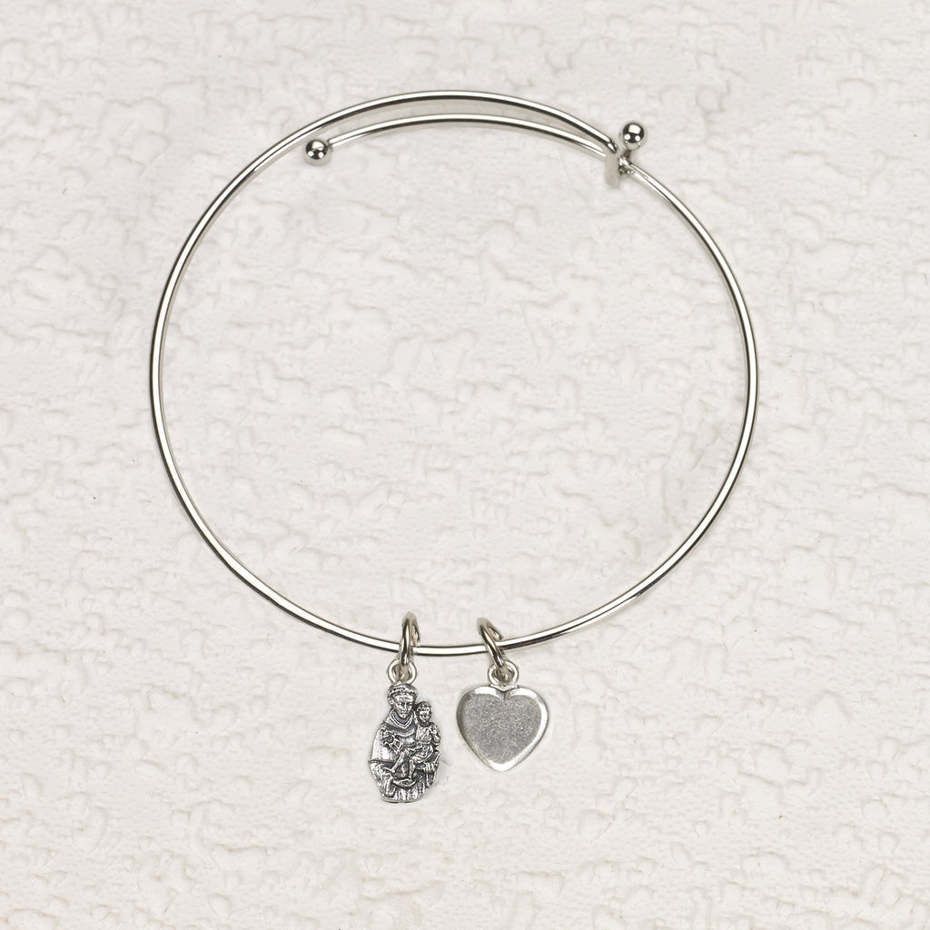 Saint Anthony & Heart Charm Bangle Bracelet