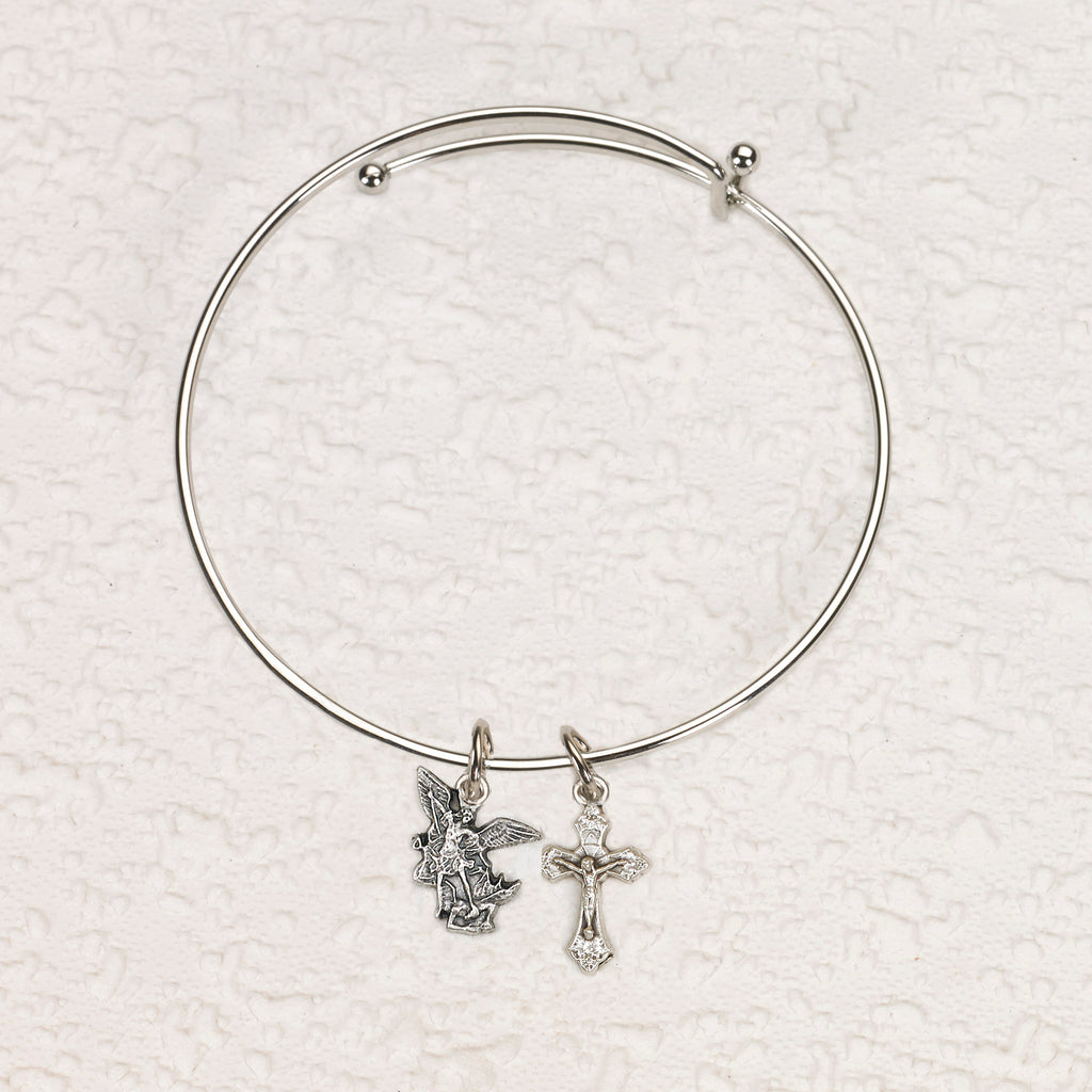 St. Michael and Crucifx Charm Bangle Bracelet