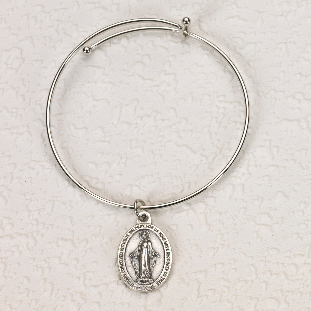 Oval Miraculous Medal Bangle Bracelet