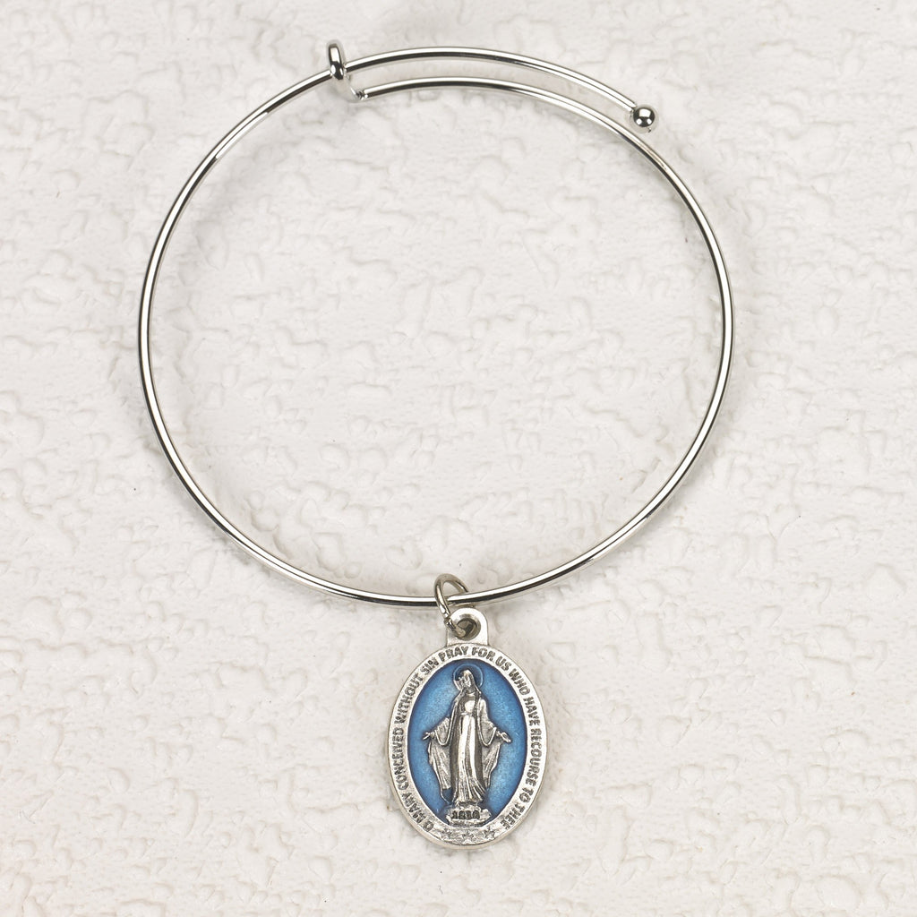 Oval Enameled Miraculous Medal Bangle Bracelet