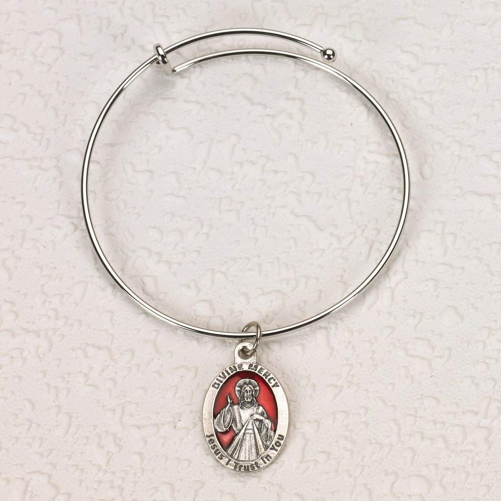 Oval Enameled Divine Mercy Bangle Bracelet