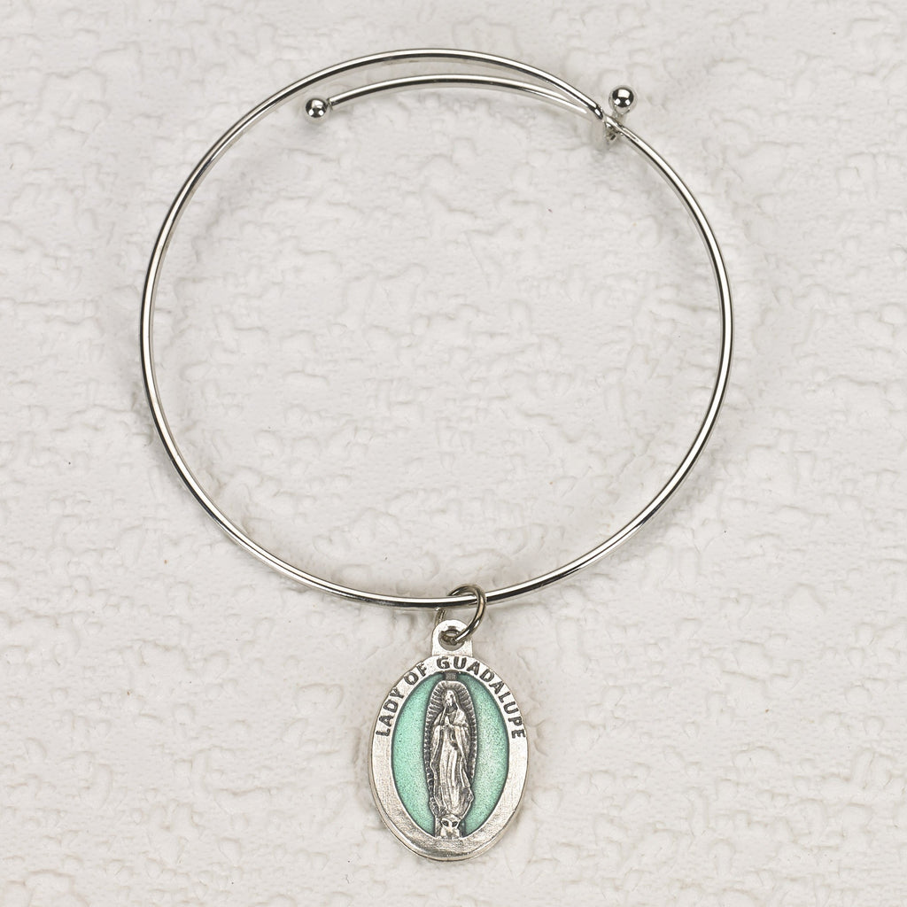 Oval Enameled Lady of Guadalupe Bangle Bracelet