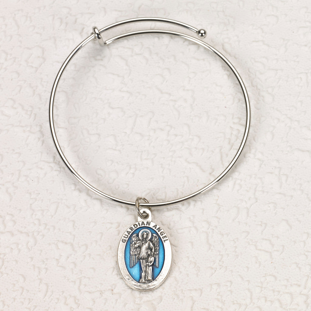Oval Enameled Our Lady of Lourdes Bangle Bracelet