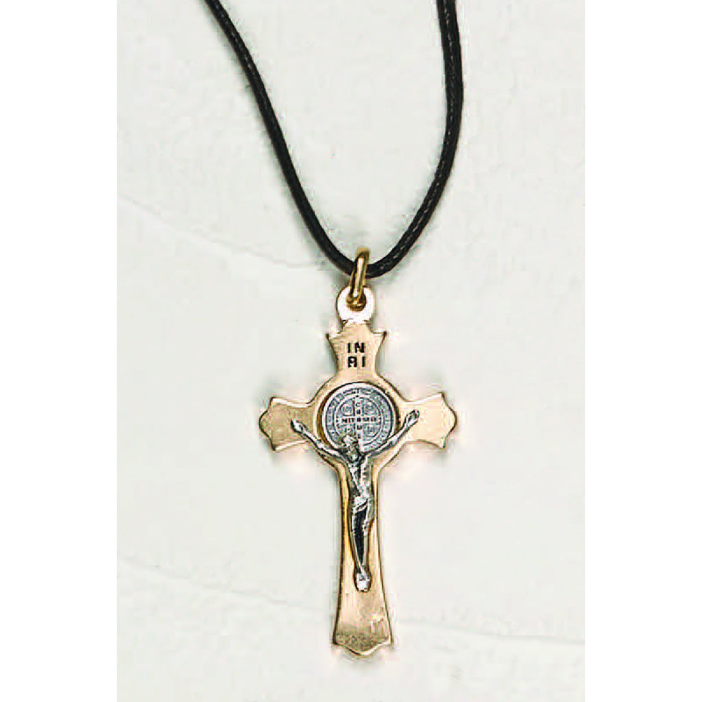 Saint Benedict Gold Tone Clover Crucifix Corded and Boxed