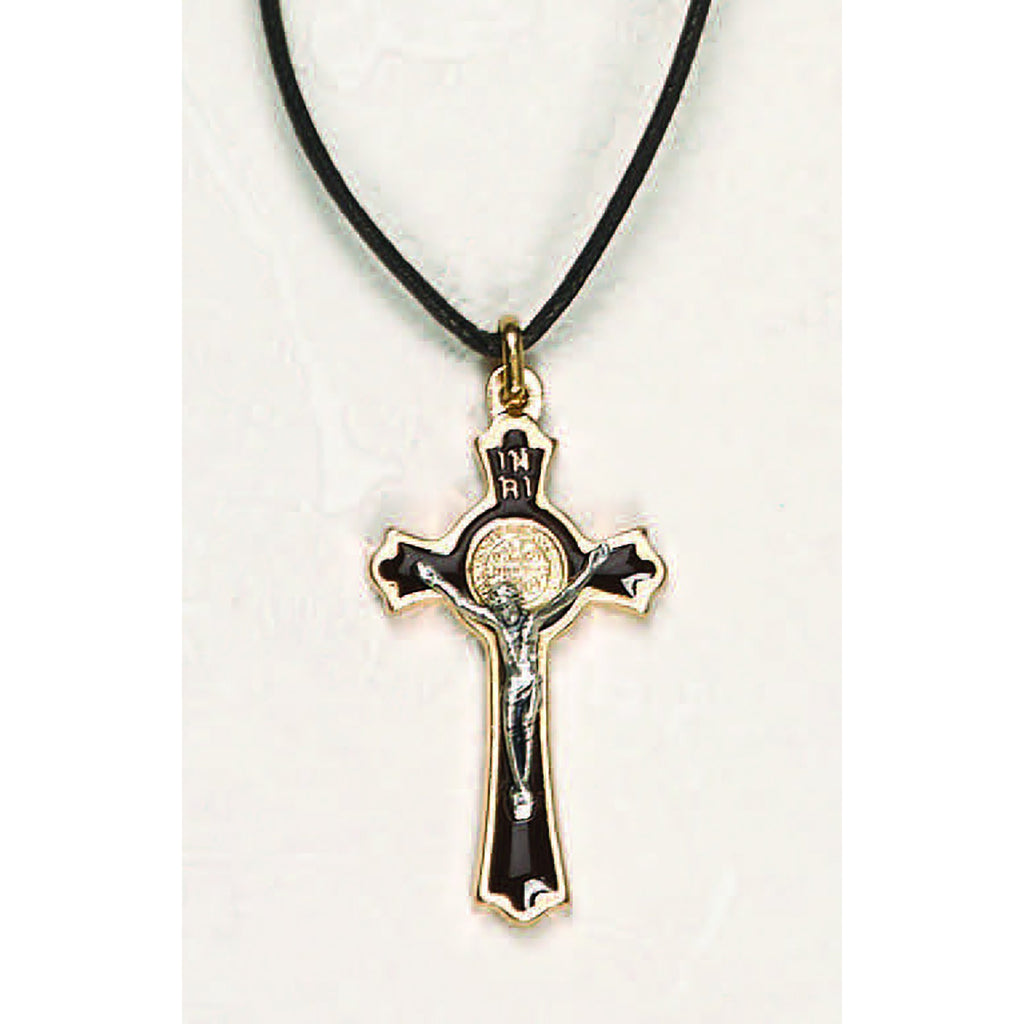Saint Benedict Gold Tone Brown Enamel Cross