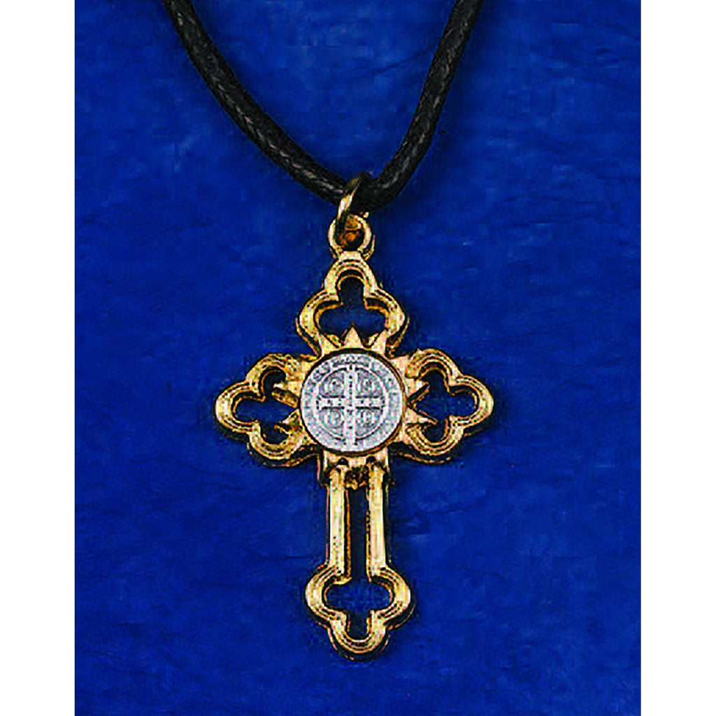Saint Benedict Gold Tone Cross with Silver Tone Medal - 2 Options