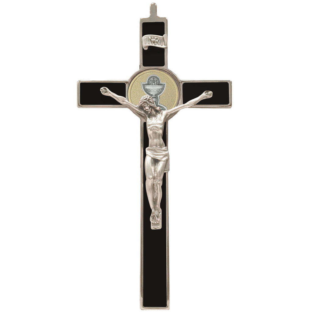 8 Inch Premium Two Tone Black First Communion Wall Cross With Corpus