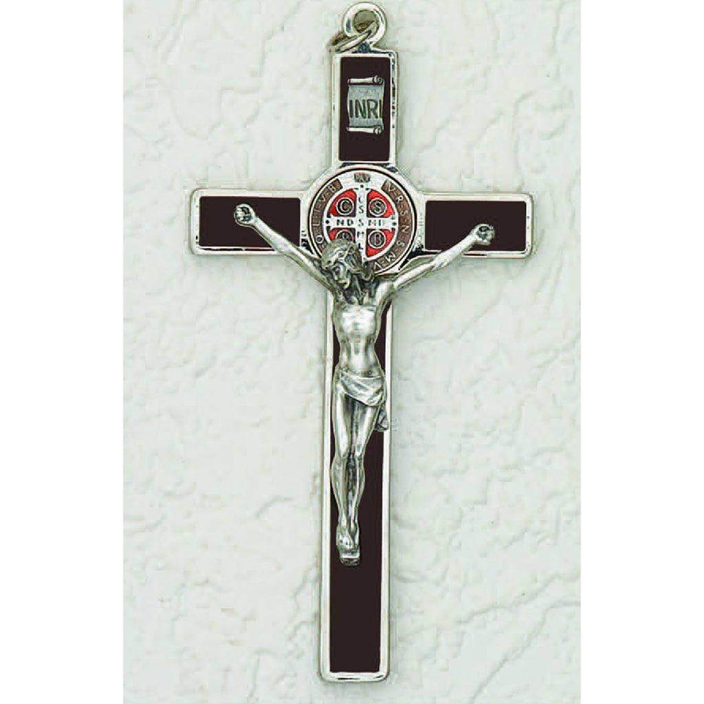 Saint Benedict Black Enamel Wall Cross - Enameled Medal