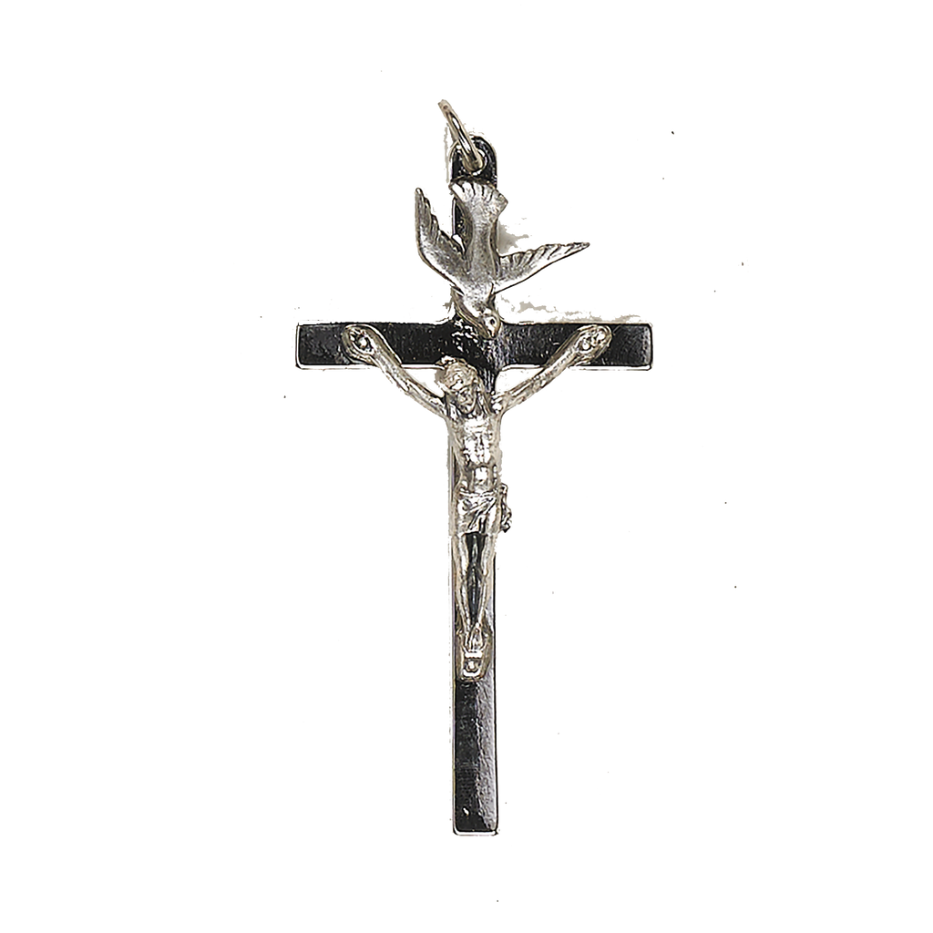 3 Inch Silver Tone/Black Enamel Holy Spirit Cross