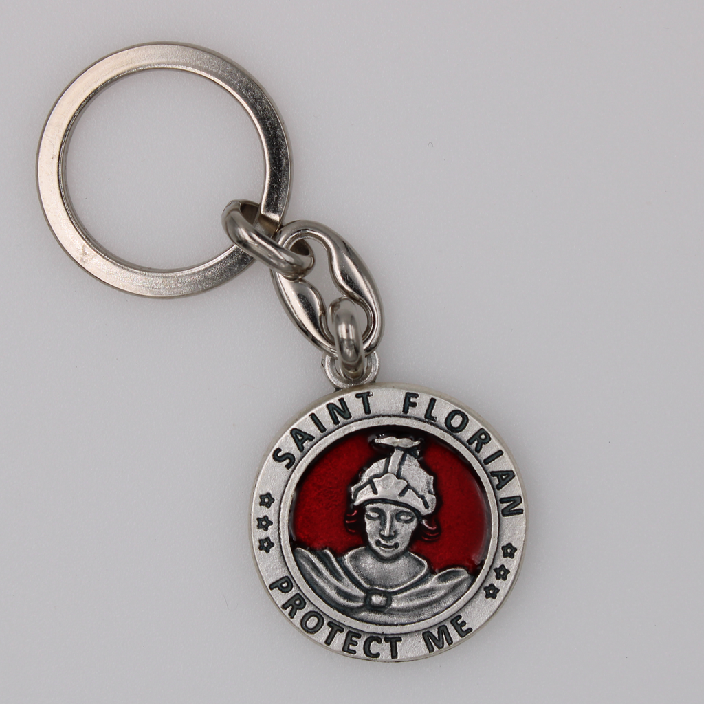 St. Florian/Firefighter's Enameled - Silver Tone- Token Key Chain