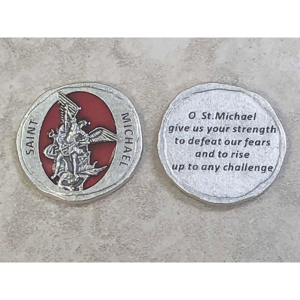 Forged in Stone Red Enamel St. Michael Token
