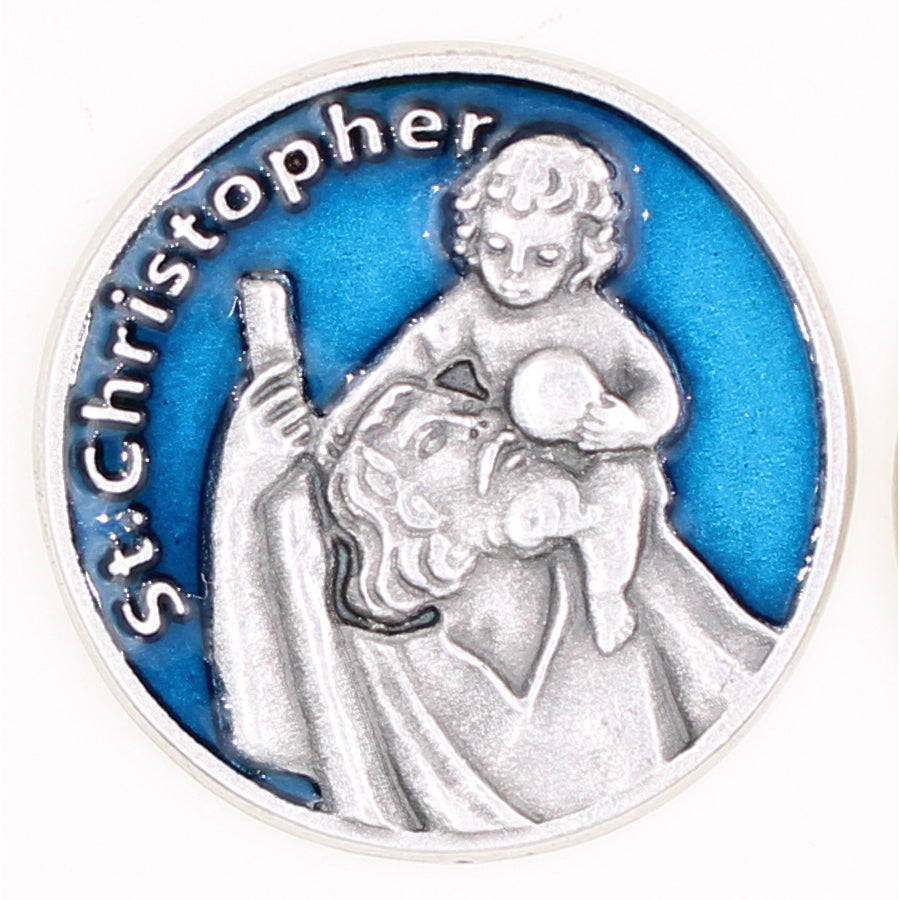 Blue Enameled St. Christopher Token