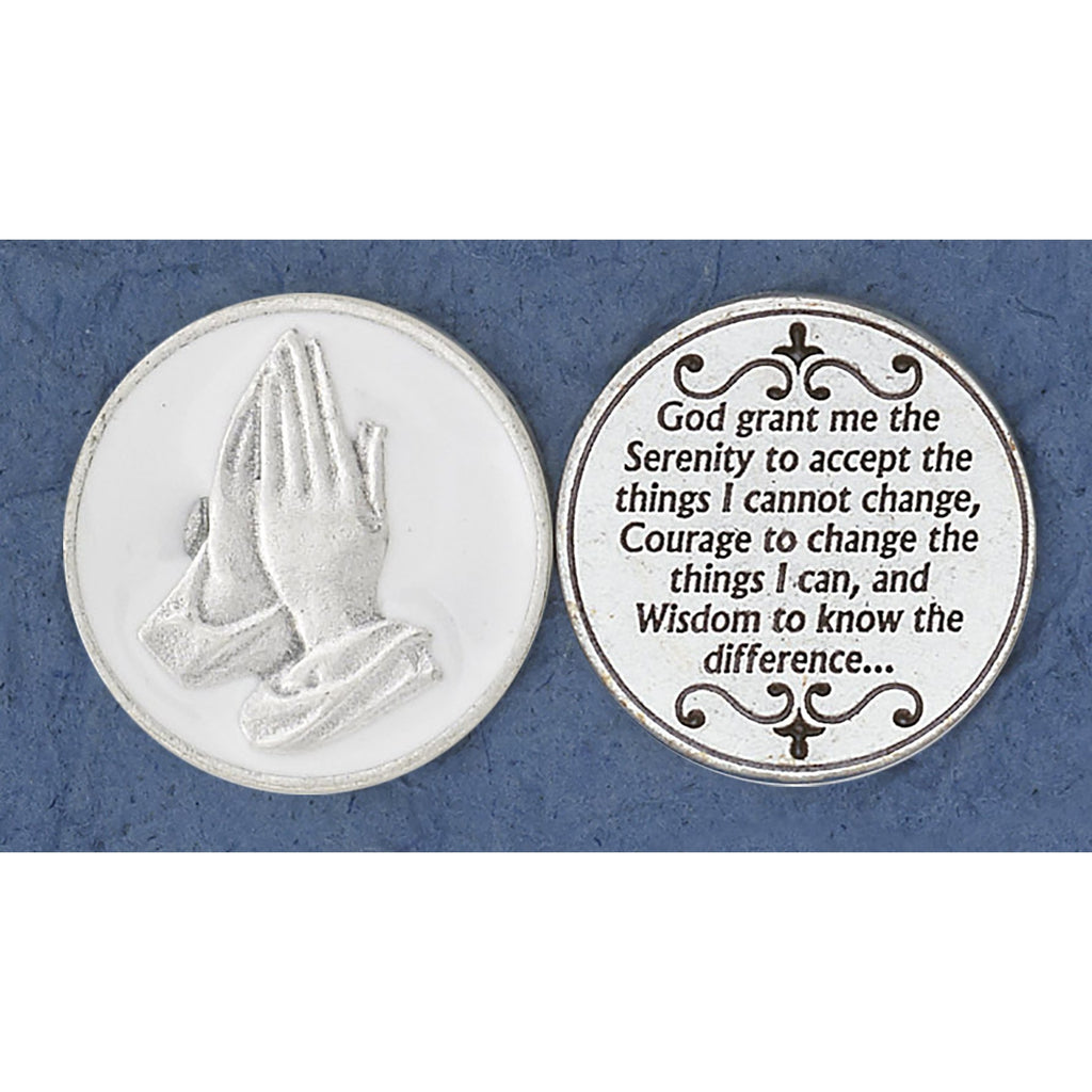 White Enameled Serenity Prayer Token