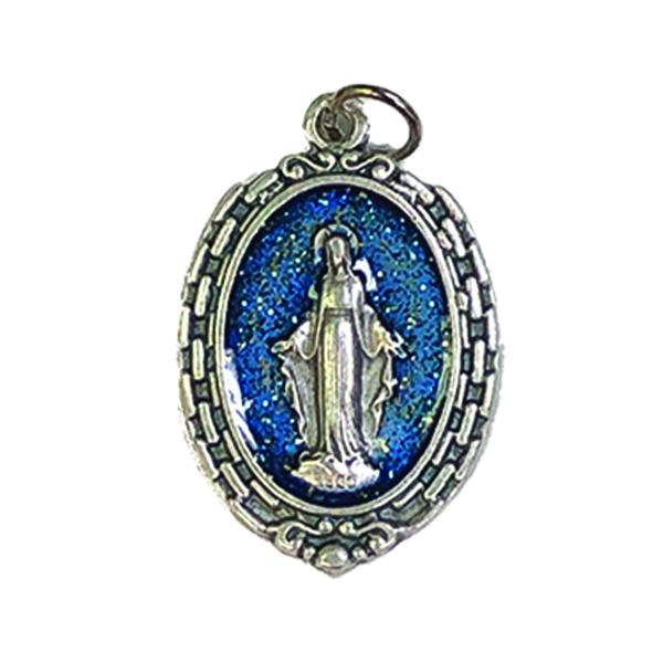 Silver-tone Miraculous Medal with Blue Enamel