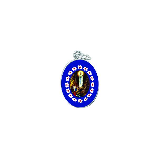 Silver-tone Murano Style Medal - Lady of Lourdes