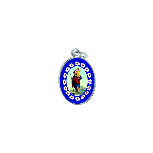 Silver-tone Murano Style Medal - Saint Christopher