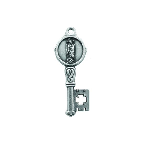 Silver-tone Key Shaped Pendant/Medal - Lady of Guadalupe