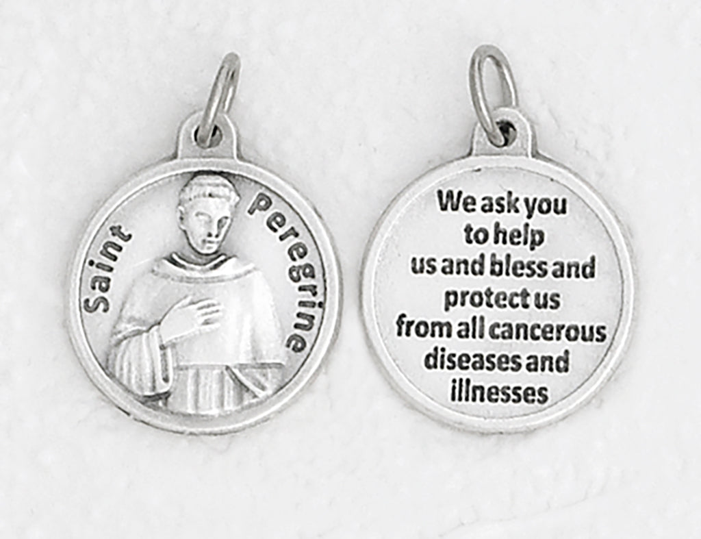 Saint Peregrine Silver Tone Round Medal