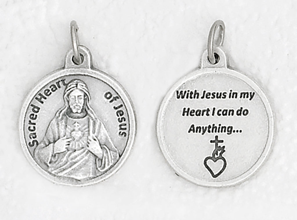 Sacred Heart Silver Tone Round Medal