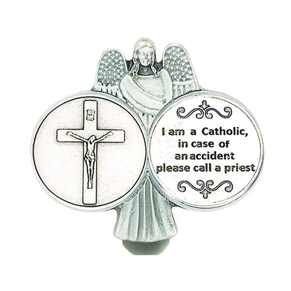 Silver-tone I Am Catholic Visor Clip