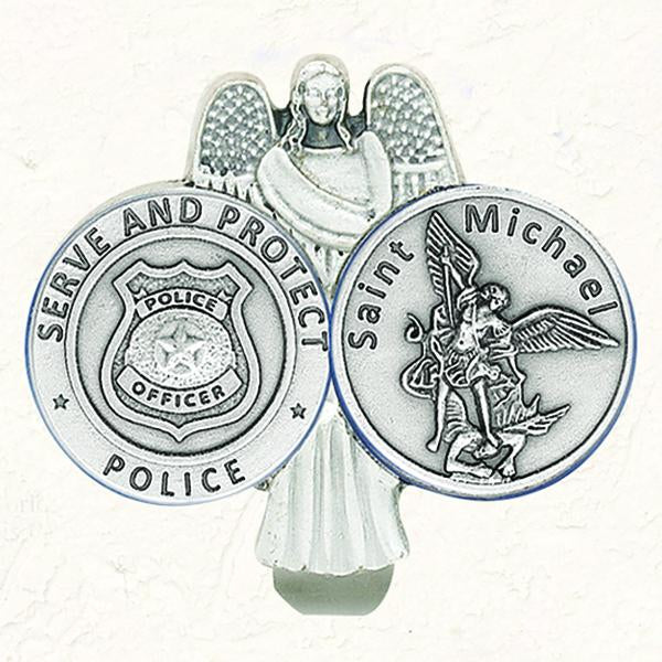 Silver-tone Saint Michael/Police Visor Clip
