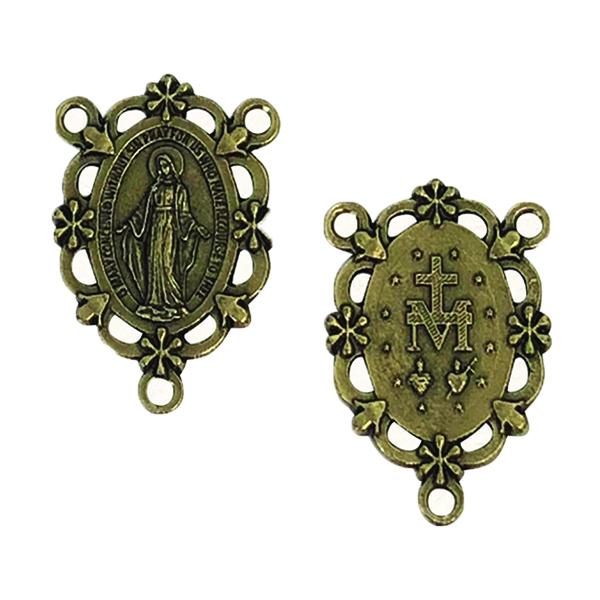 Brass Rosary Center - Decorative Miraculous Medal