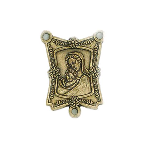Brass Rosary Center  - Elegant Mary with no Imprint on Back