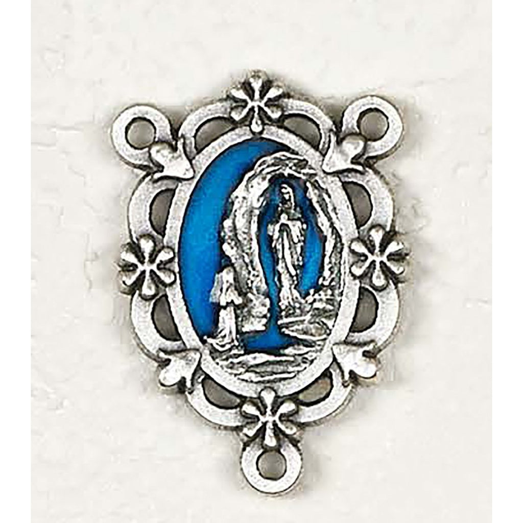 Enameled Our Lady of Lourdes 3/4 inch Silver toned Rosary Center  - Pack of 25
