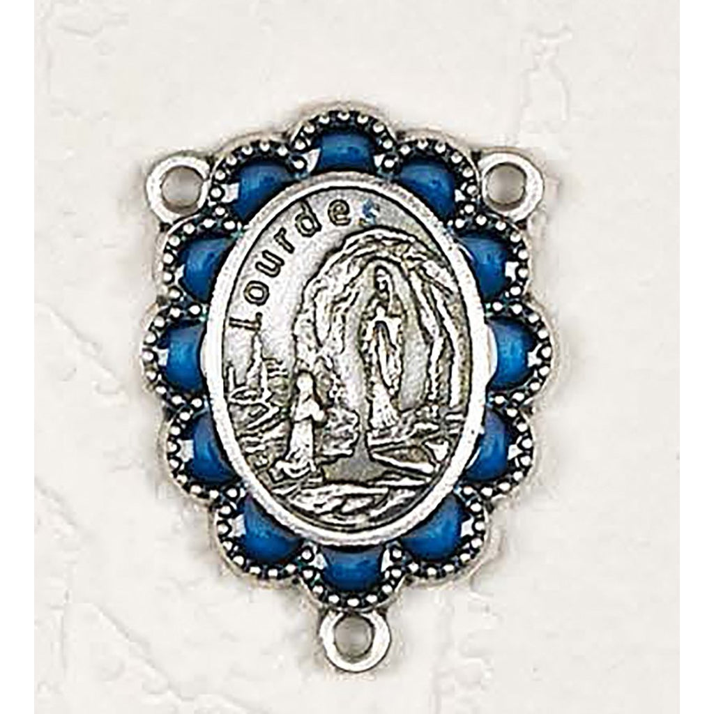 Blue Enamel Deluxe Our Lady of Lourdes 3/4 inch Silver tone Rosary Center