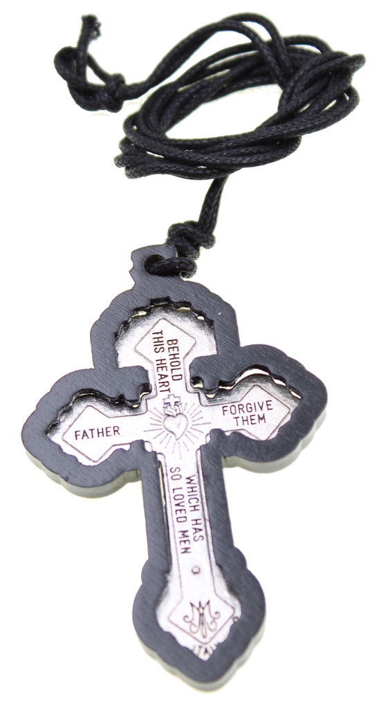 Pardon Crucifix, Black Olive Wood with engraved silver-tone, app 2 1/4 inches