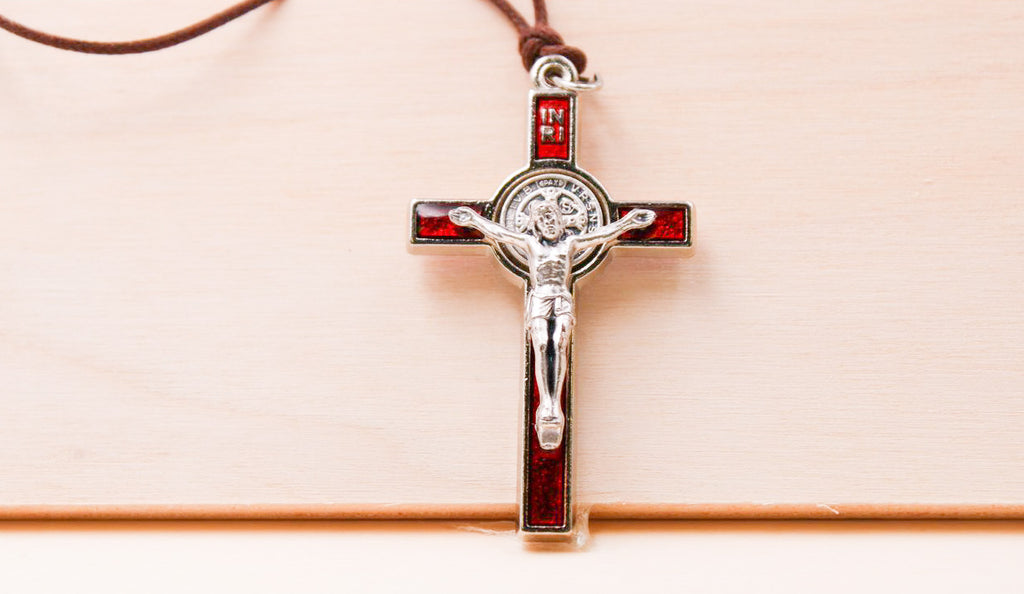Saint Benedict Silver with Red Enamel Cross