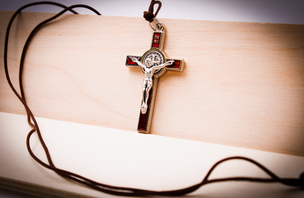 Saint Benedict Silver with Red Enamel Cross