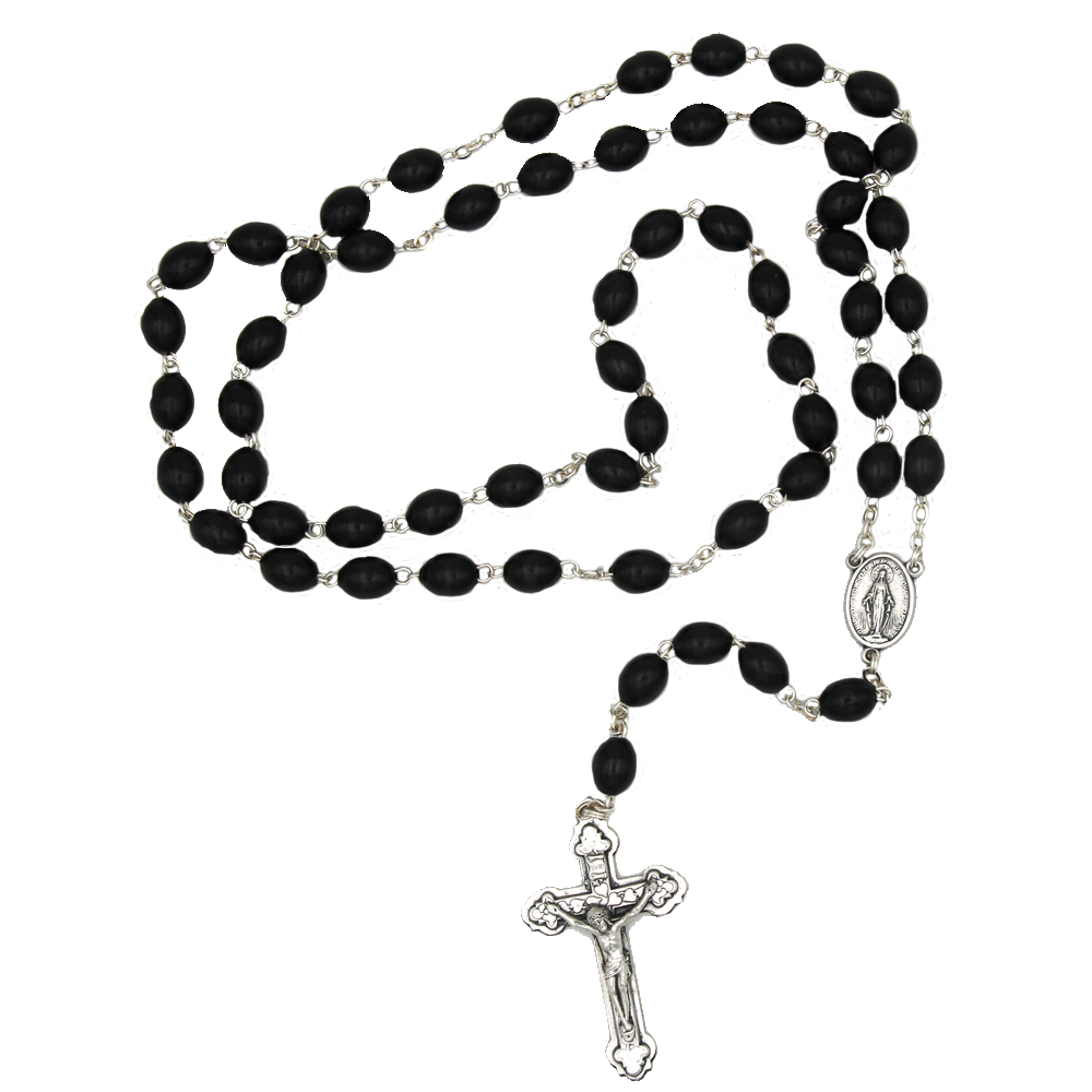 Black Wood Miraculous Mary Rosary