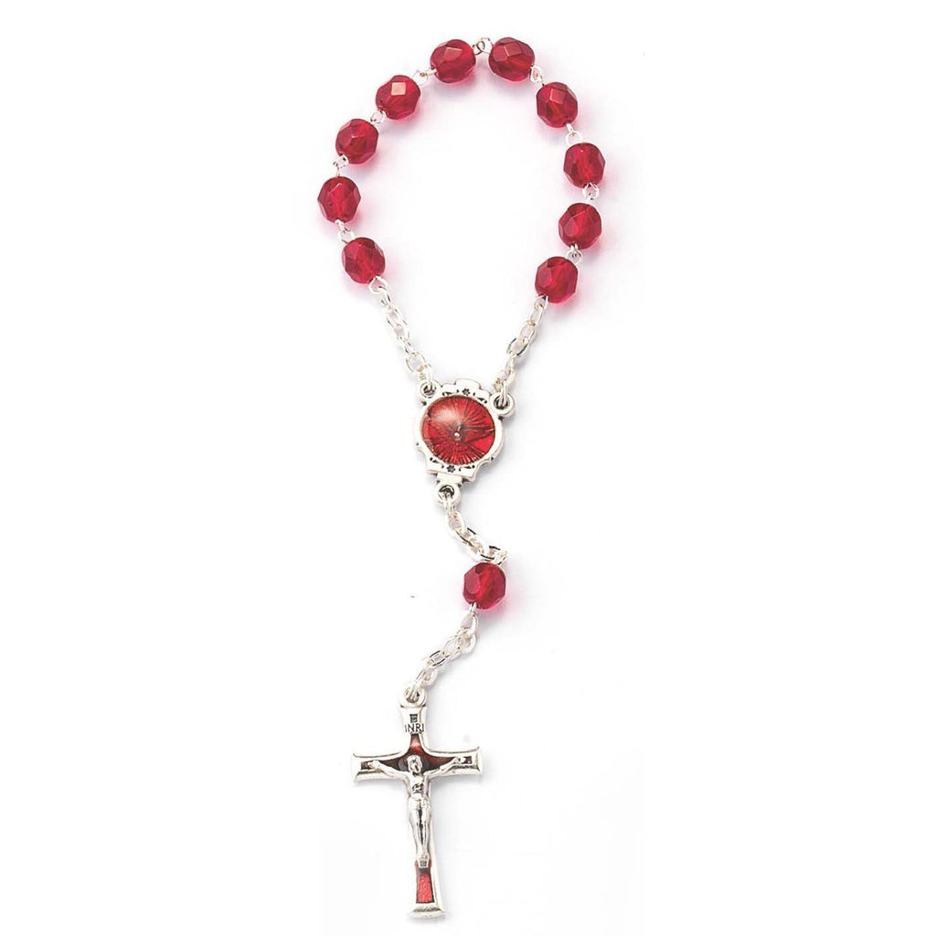 5mm Red Glass Holy Spirit Decade Rosary With Enamel Crucifix