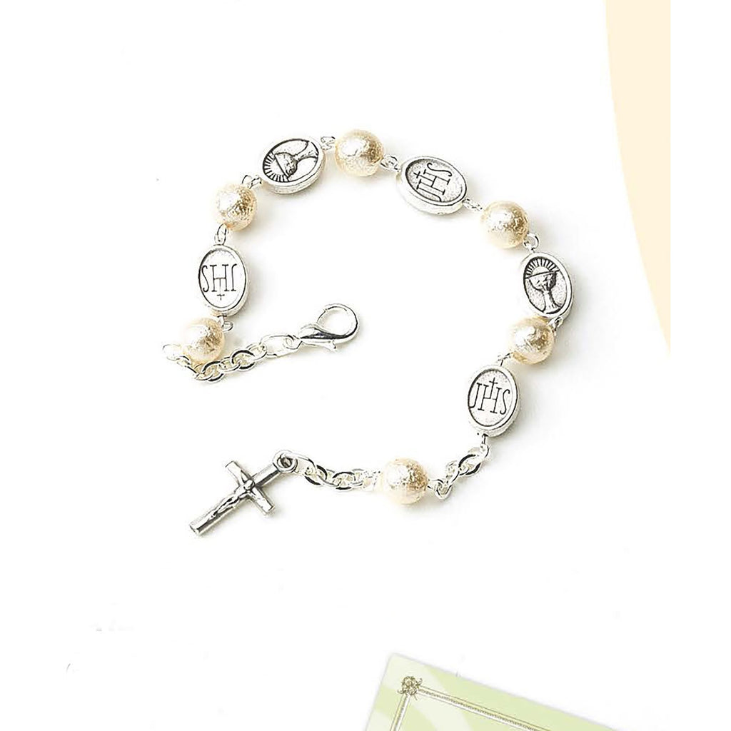 Imitation Pearl & Chalice Medals Bracelet Lobster Claw