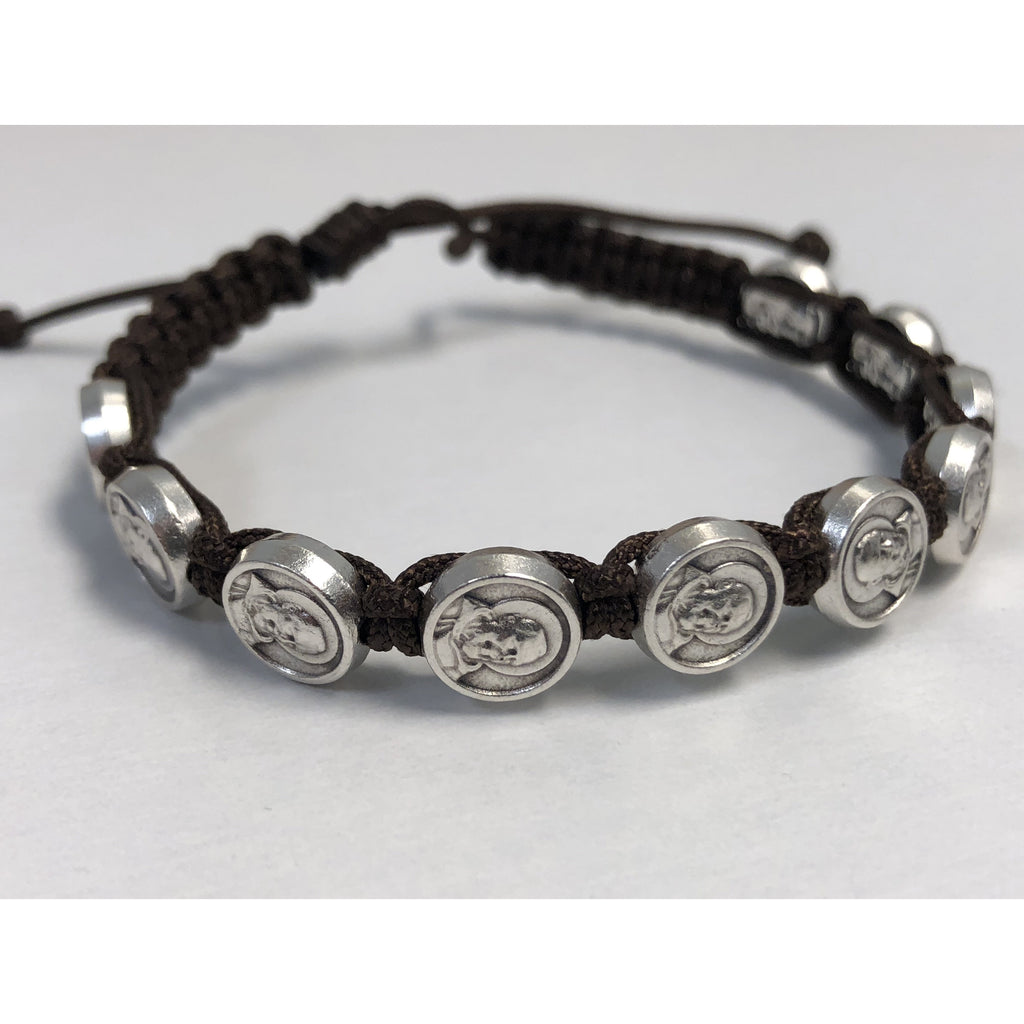 Padre Pio- Brown- Slipknot Adjustable Bracelet