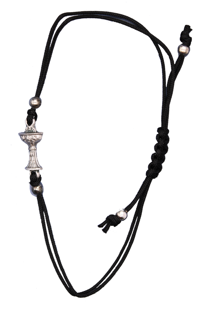 Adjustable black string bracelet with Communion Chalice