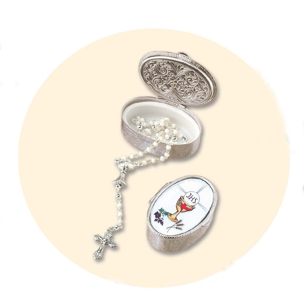 2 Inch First Holy Communion Rosary Box With Communion Rosary