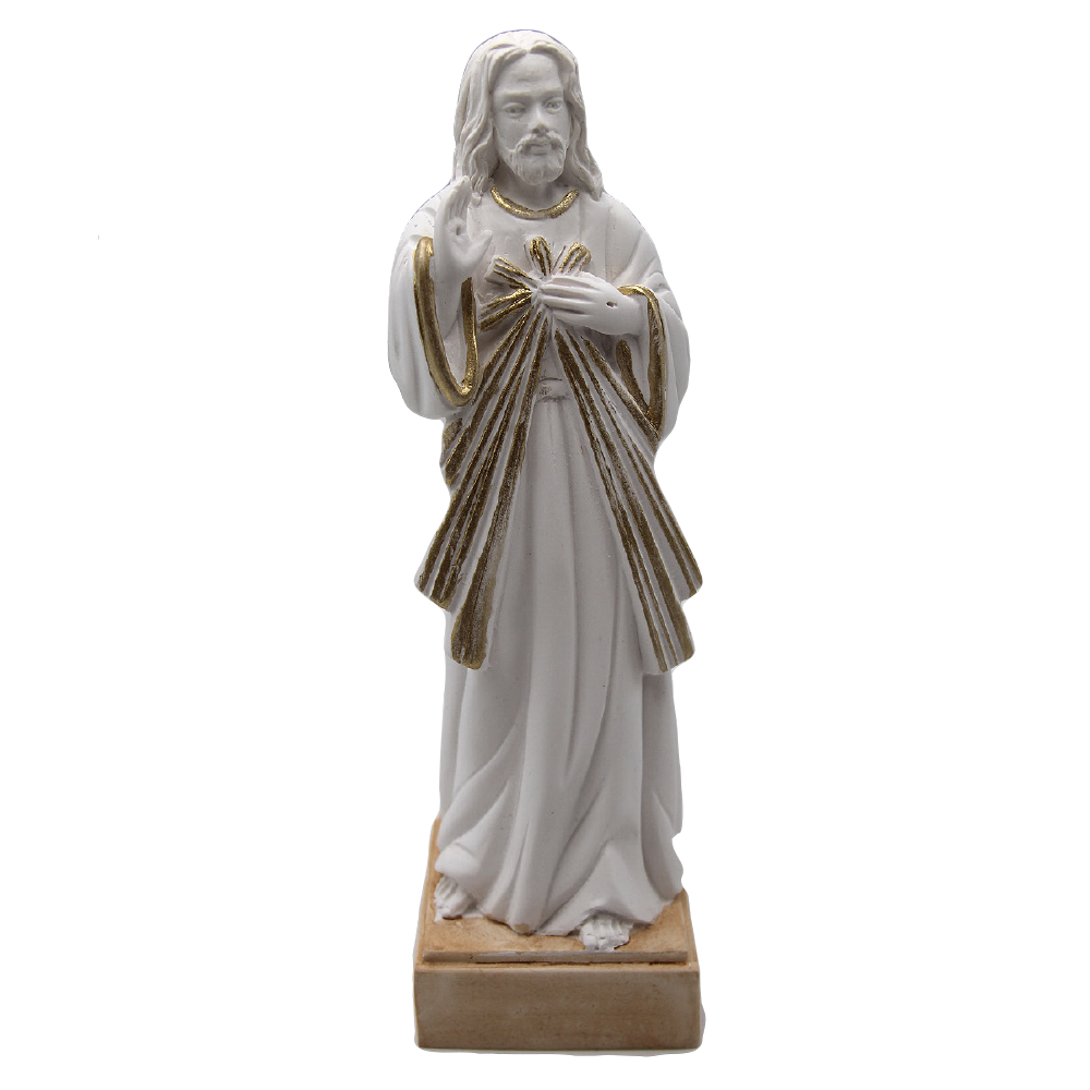 White Resin Divine Mercy Statue with Gold Tone Trim
