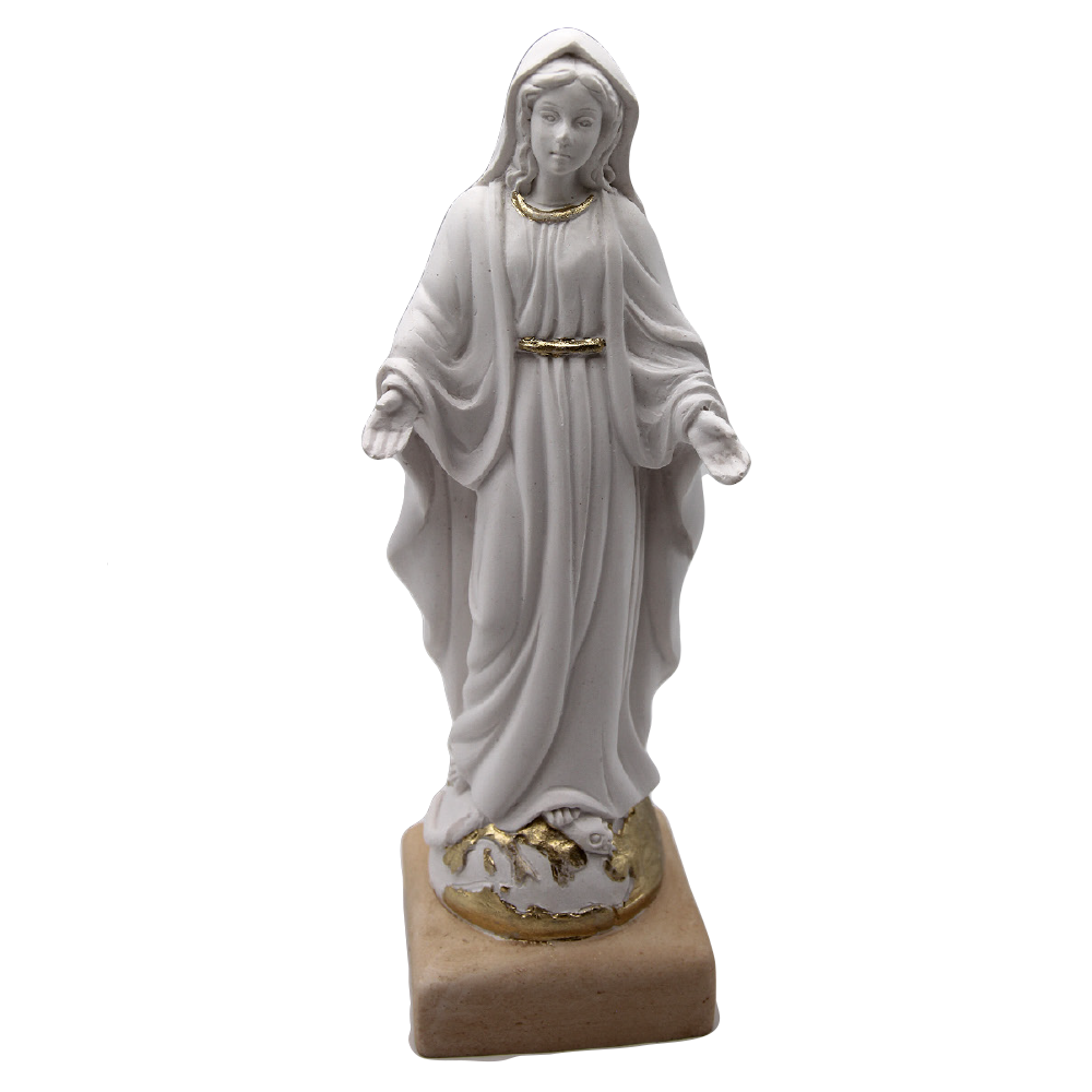 White Resin Miraculous Statue with Gold Tone Trim