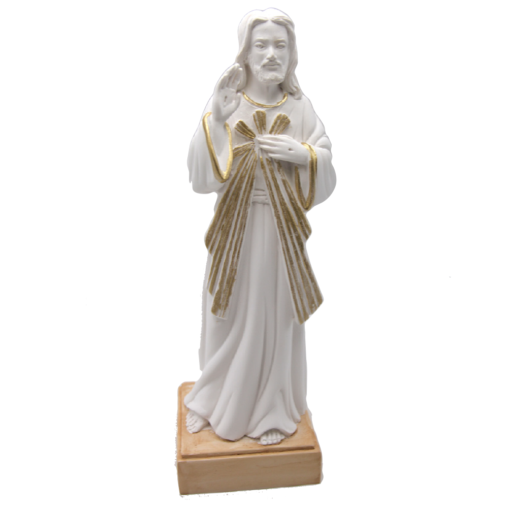 White Resin Divine Mercy Statue with Gold Tone Trim