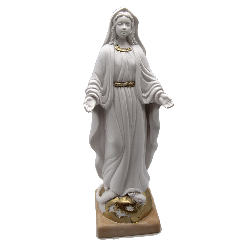 White Resin Miraculous Statue with Gold Tone Trim
