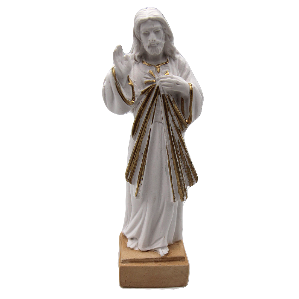 White Resin Divine Mercy Statue with Gold Tone Trim