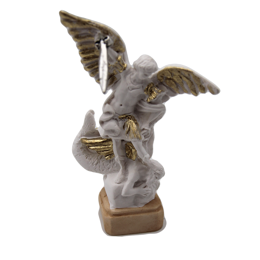White Resin Saint Michael Statue with Gold Tone Trim