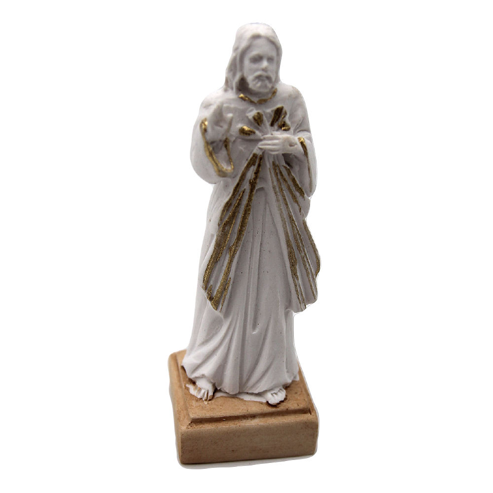 White Resin Divine Mercy Statue with Gold Tone Trim