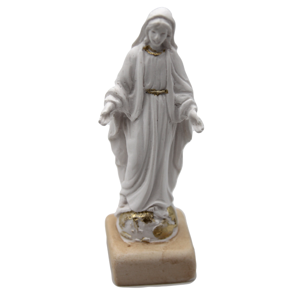 White Resin Miraculous Statue with Gold Tone Trim