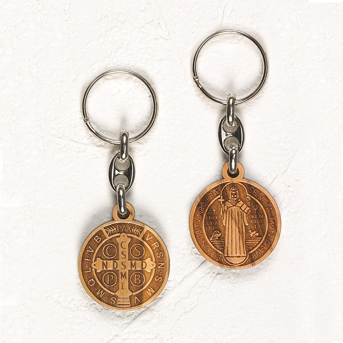 Saint Benedict Wooden Token Key Chain